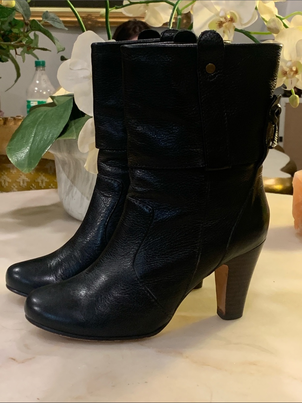 Dolce Vita Black Pebble Leather Cuff Webber Ankle Boot Size 6.5